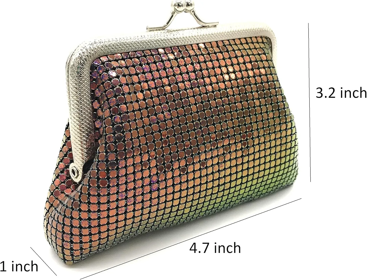 Womens Coin Purse Metal Mesh Kiss Lock Clasp (Multi)