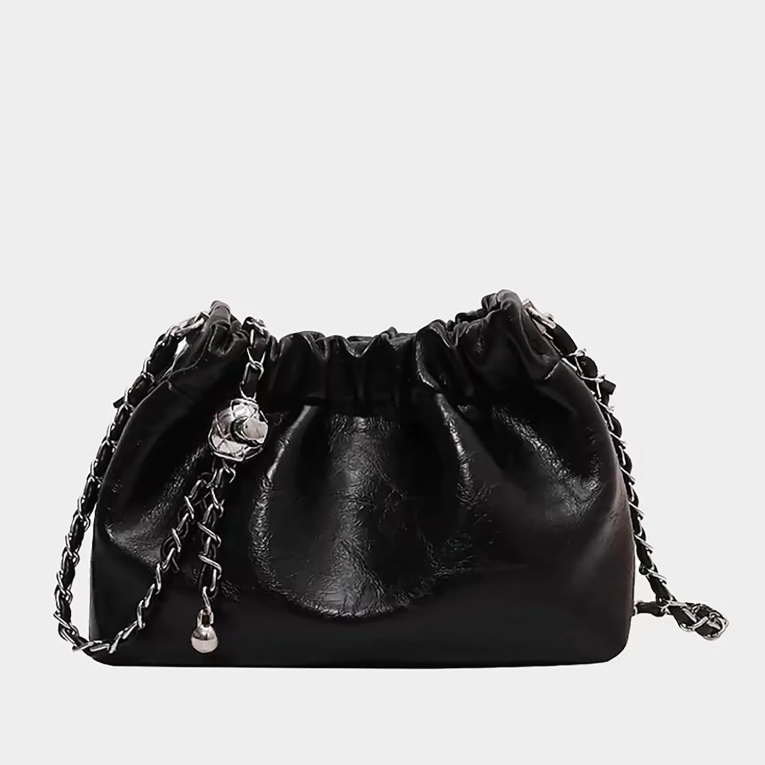 Women's Crossbody Bag with Chain Strap,Black Crossbody Bags,Small Cross body Bags,Pleated Cloud Bag,PU Shoulder Bag