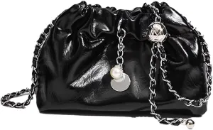 Women's Crossbody Bag with Chain Strap,Black Crossbody Bags,Small Cross body Bags,Pleated Cloud Bag,PU Shoulder Bag