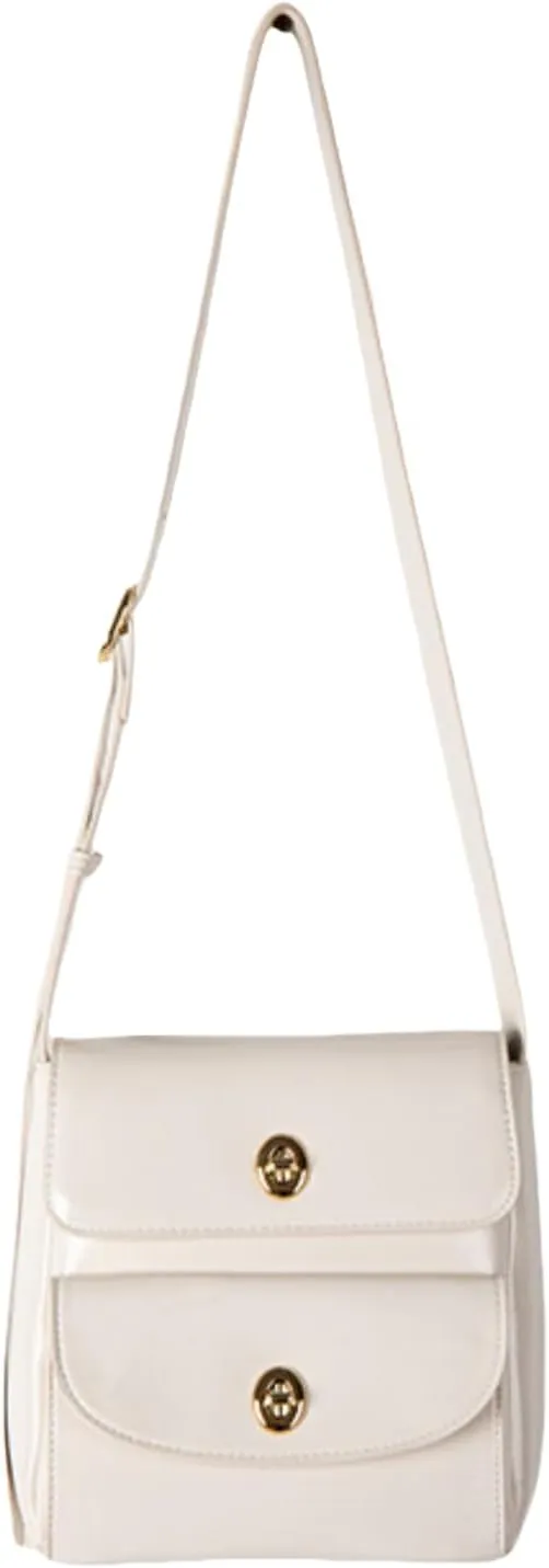 Women's Dual-Pocket Lock Clasp Crossbody Bag, Stylish Small Square Shoulder Bag, Versatile Single Shoulder Bag (Creamy White)