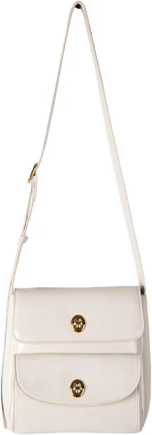 Women's Dual-Pocket Lock Clasp Crossbody Bag, Stylish Small Square Shoulder Bag, Versatile Single Shoulder Bag (Creamy White)