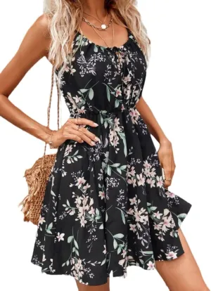Women's Elegant Sleeveless Halter Skirts, 2025 Summer Fashion Stylish Dress, Print and Elastic Waist Sundress
