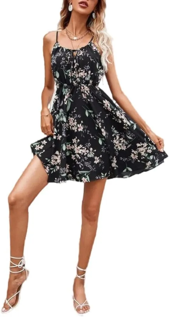 Women's Elegant Sleeveless Halter Skirts, 2025 Summer Fashion Stylish Dress, Print and Elastic Waist Sundress