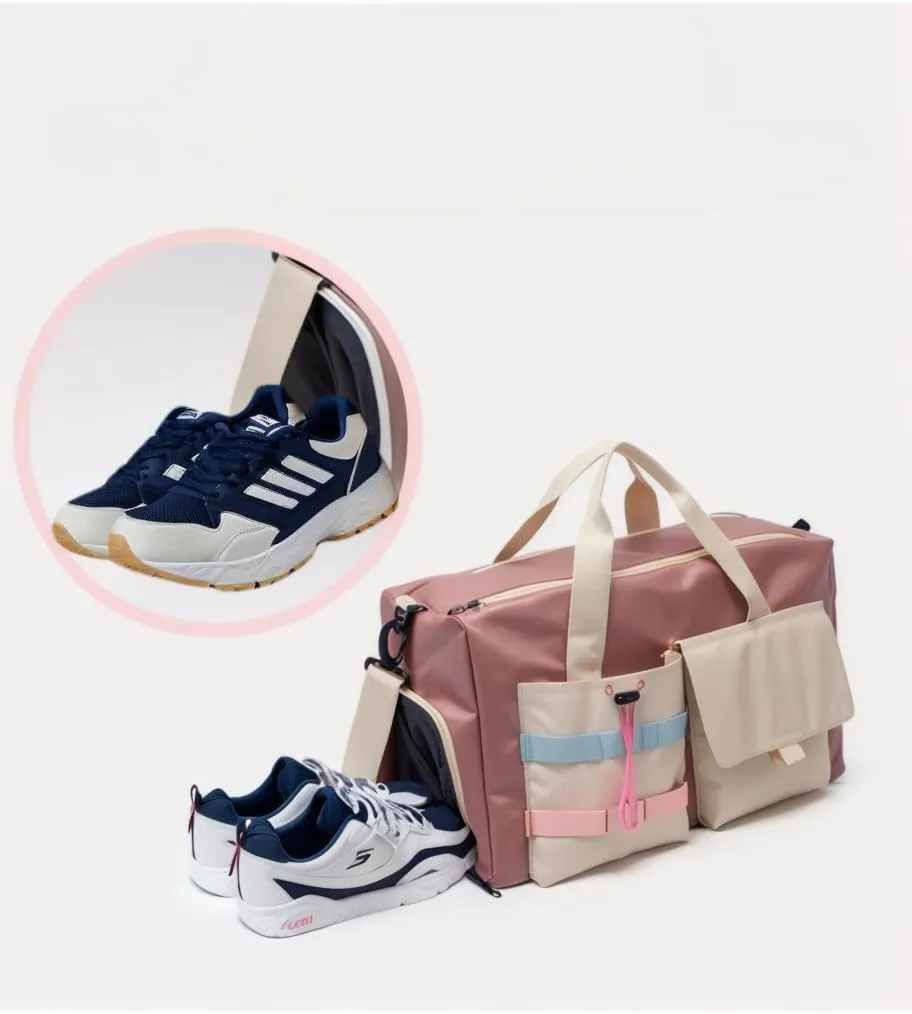 Women's Gym Bag with Shoe Compartment, Travel Bag for Women Overnight Bag Duffel,Small Yet Spacious. Holds well after workouts, great for toiletries. (khaki)