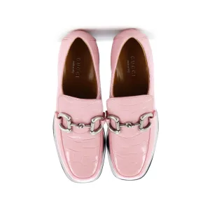 Women's Horsebit Platform Loafers Crocodile Embossed Leather