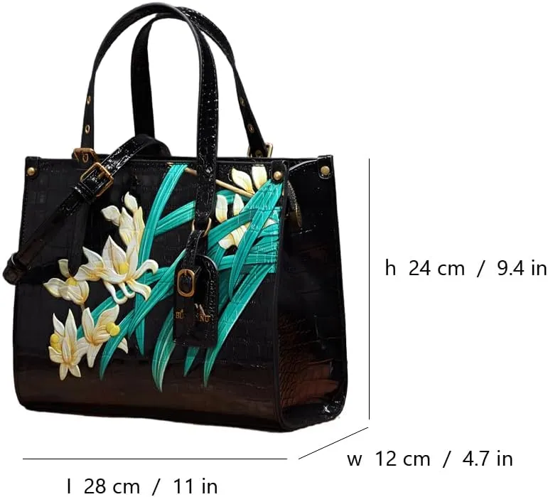 Women's Leather Bags and Handbags Crocodile Vintage Embossed Top Handle Crossbody with Shoulder Strap