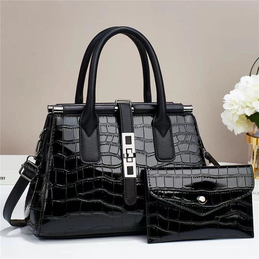 Women's Leather Crocodile Pattern Large Shoulder Bags Crossbody Handbag Top-Handle Bags Embossed Tote Purse