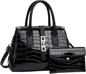 Women's Leather Crocodile Pattern Large Shoulder Bags Crossbody Handbag Top-Handle Bags Embossed Tote Purse