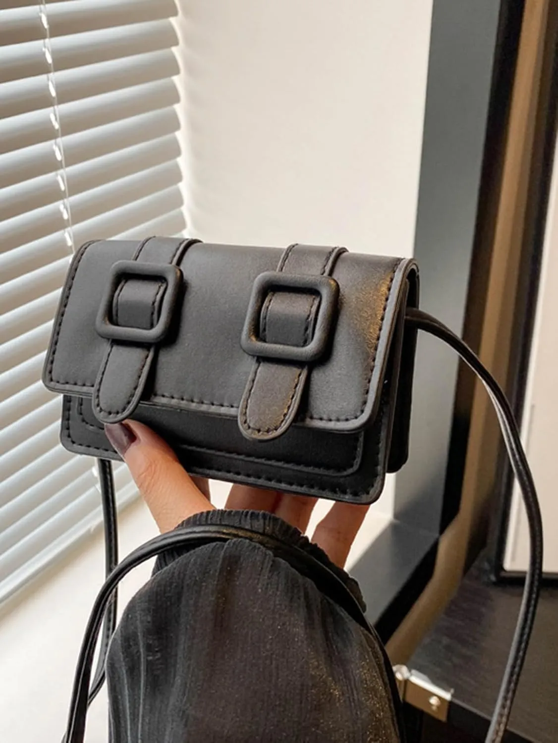 Women's Mini Square Saddle Bags Y2K Buckle Handbag Shoulder Crossbody Underarm Purse Tote Bag