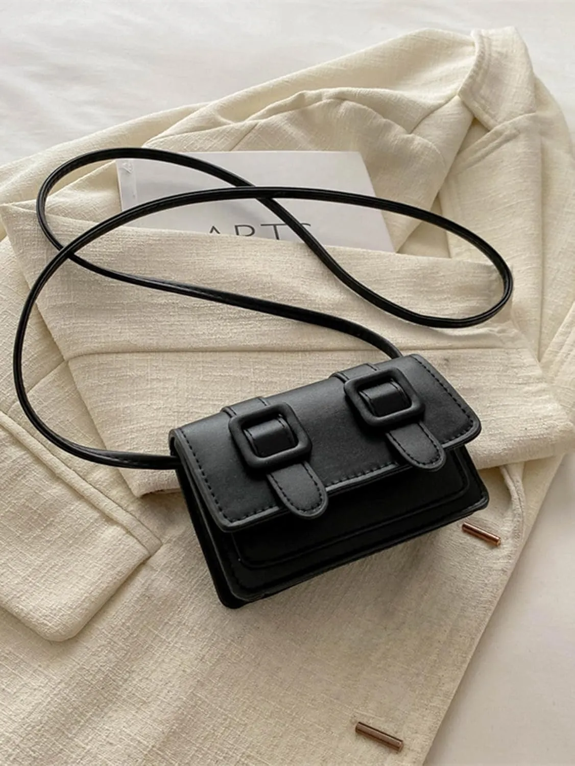 Women's Mini Square Saddle Bags Y2K Buckle Handbag Shoulder Crossbody Underarm Purse Tote Bag
