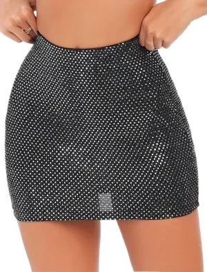 Women's Sequin Skirt Sparkle Stretchy Bodycon Mini Party Glitter Skirts