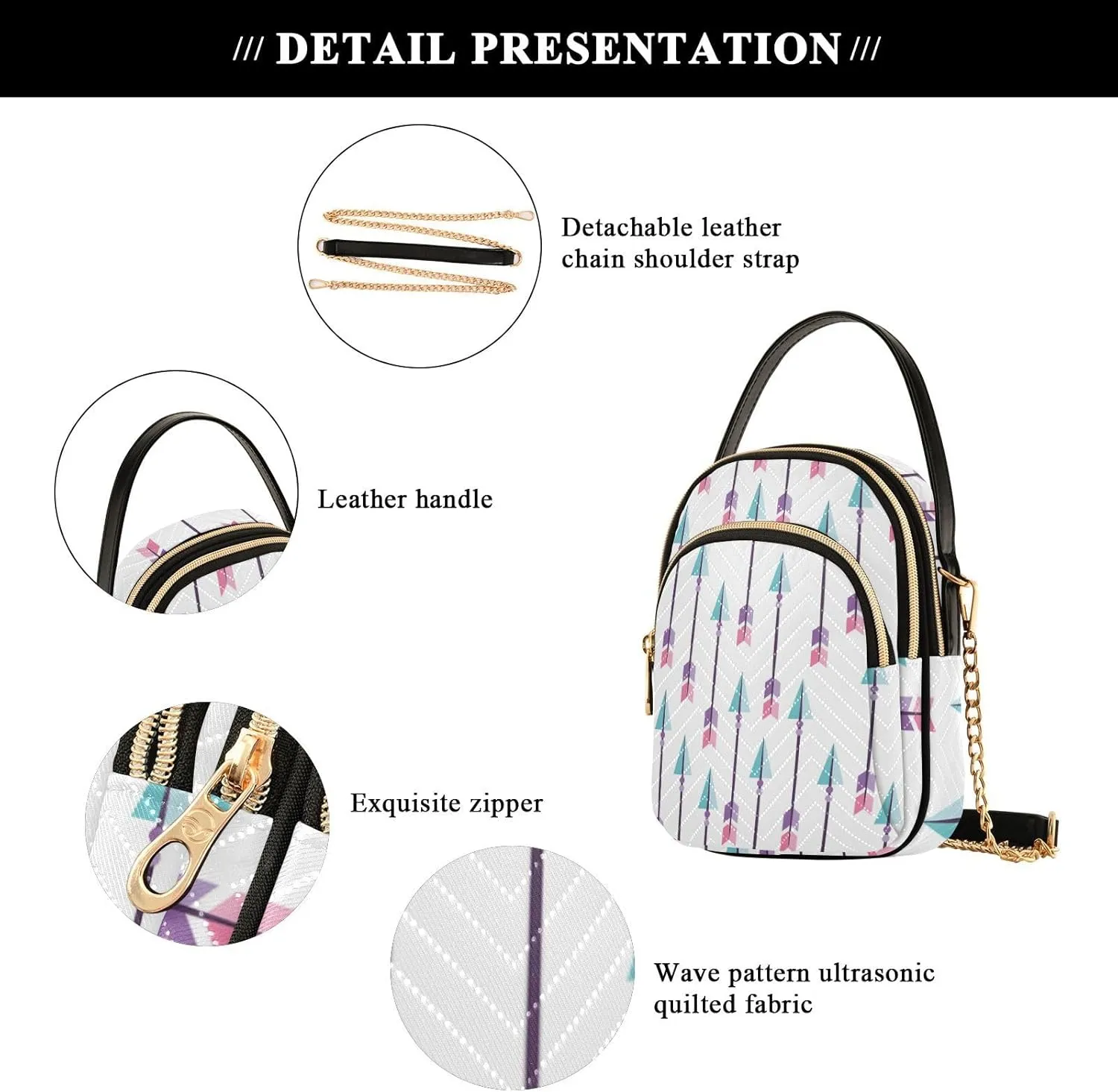 Women's Wave Cross Body Chest Bag, 52 inch Gold Chain Shoulder Handbag Purse