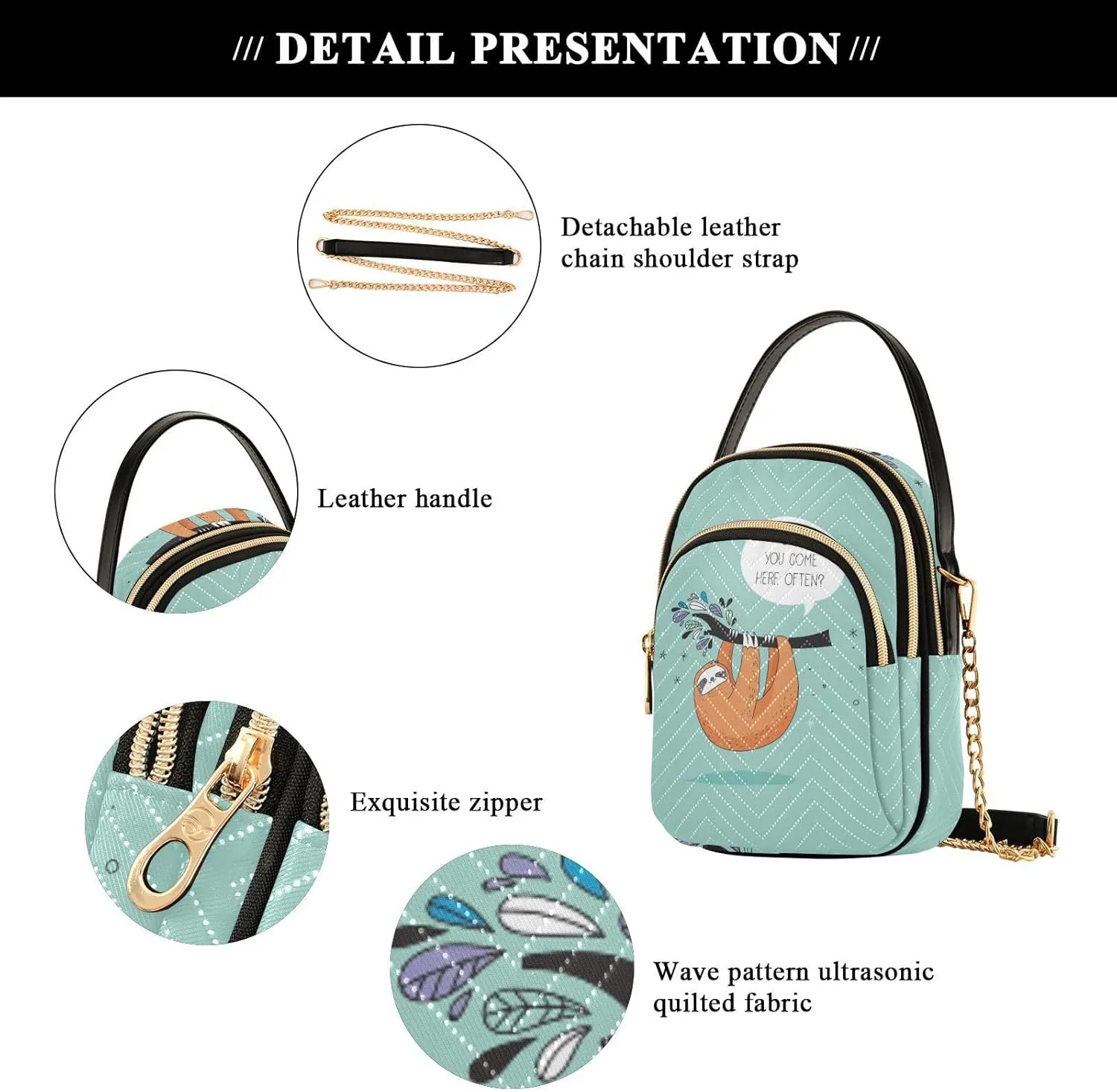 Women's Wave Cross Body Chest Bag, 52 inch Gold Chain Shoulder Handbag Purse