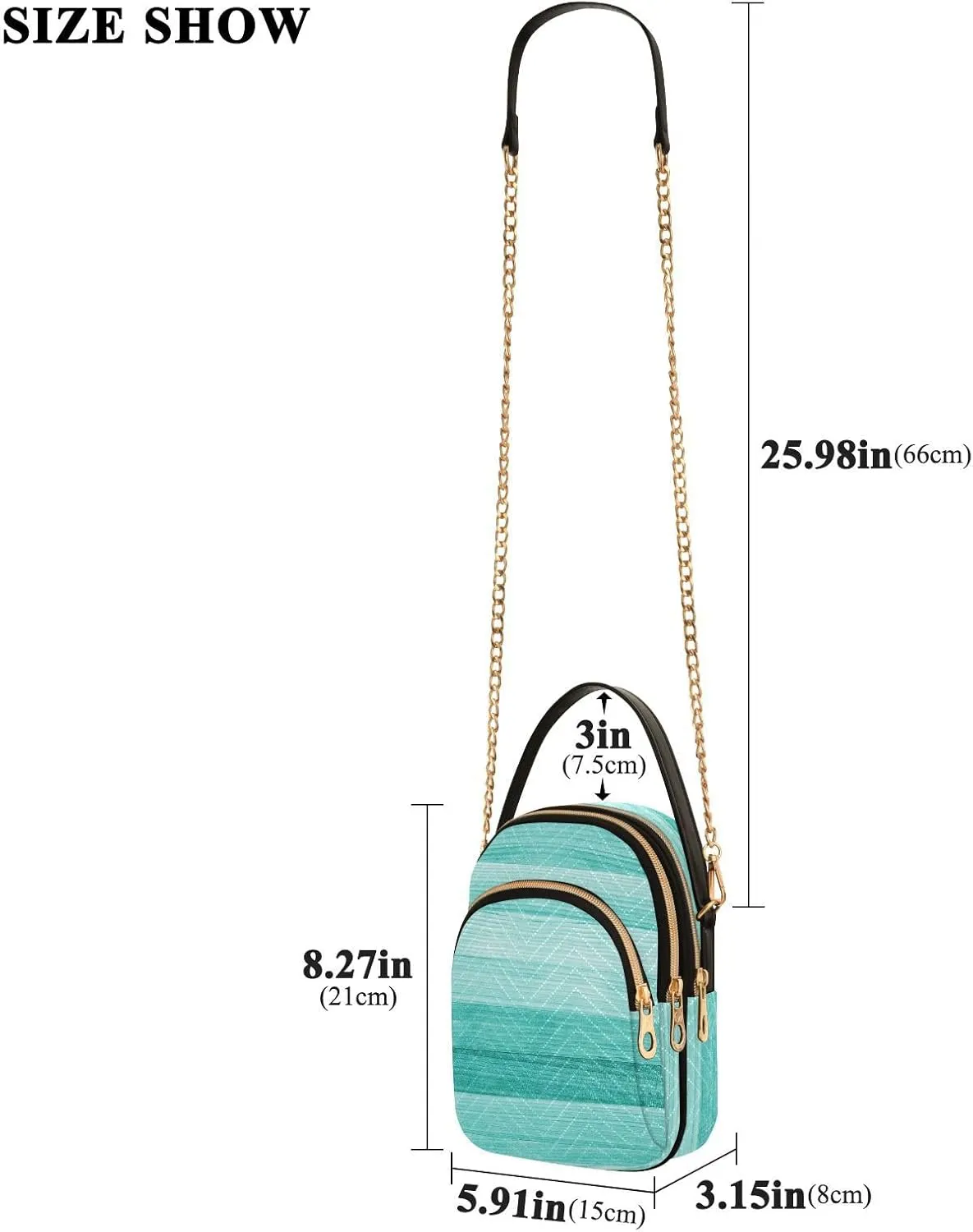 Women's Wave Cross Body Chest Bag, 52 inch Gold Chain Shoulder Handbag Purse