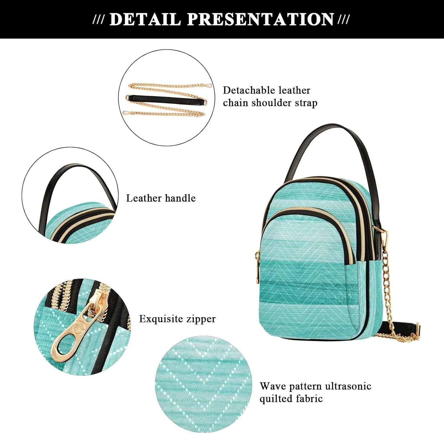 Women's Wave Cross Body Chest Bag, 52 inch Gold Chain Shoulder Handbag Purse