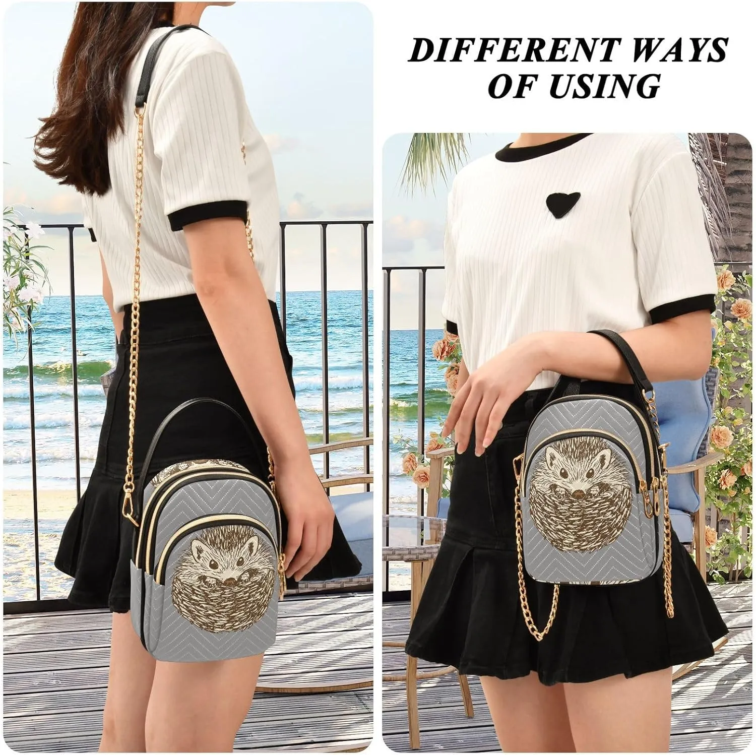 Women's Wave Cross Body Chest Bag, 52 inch Gold Chain Shoulder Handbag Purse
