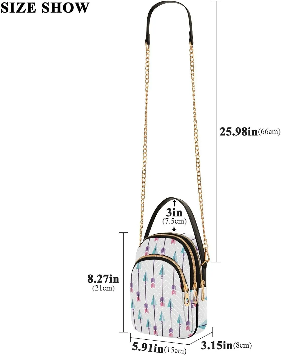 Women's Wave Cross Body Chest Bag, 52 inch Gold Chain Shoulder Handbag Purse
