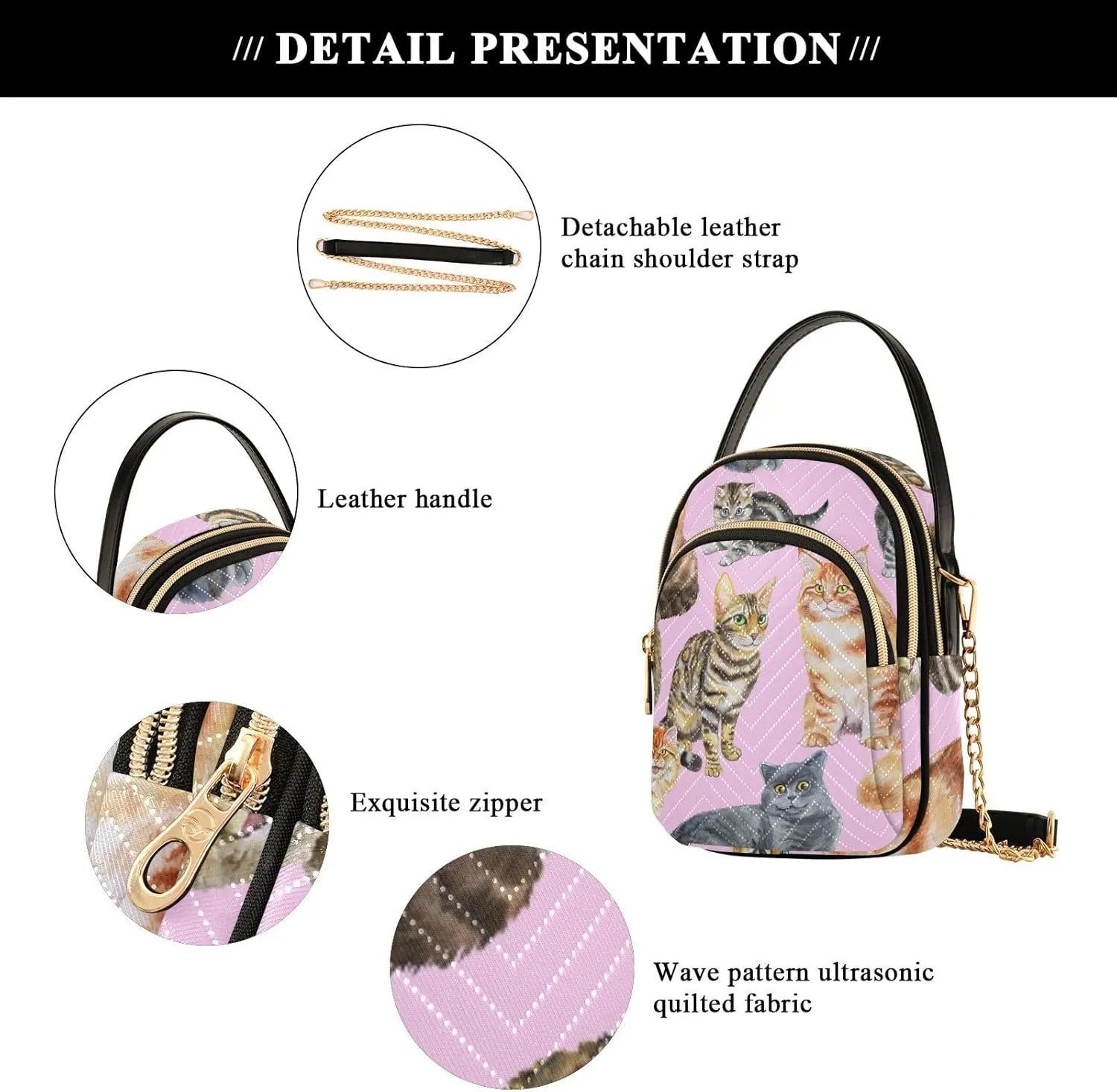 Women's Wave Cross Body Chest Bag, 52 inch Gold Chain Shoulder Handbag Purse