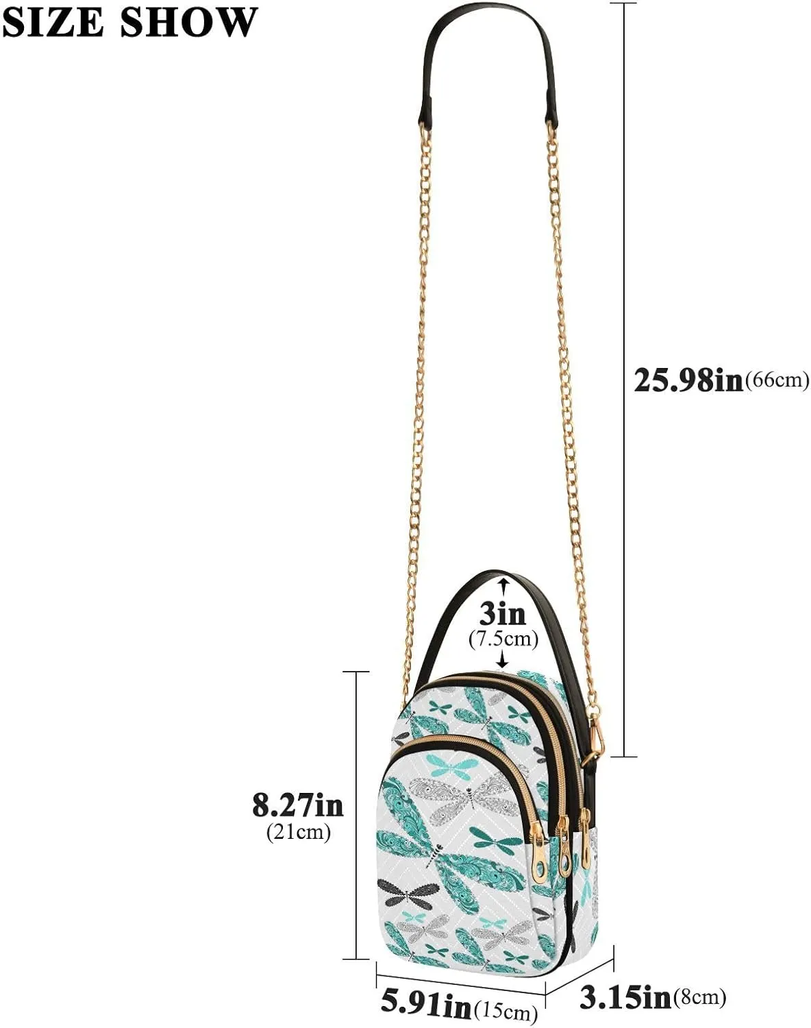 Women's Wave Cross Body Chest Bag, 52 inch Gold Chain Shoulder Handbag Purse