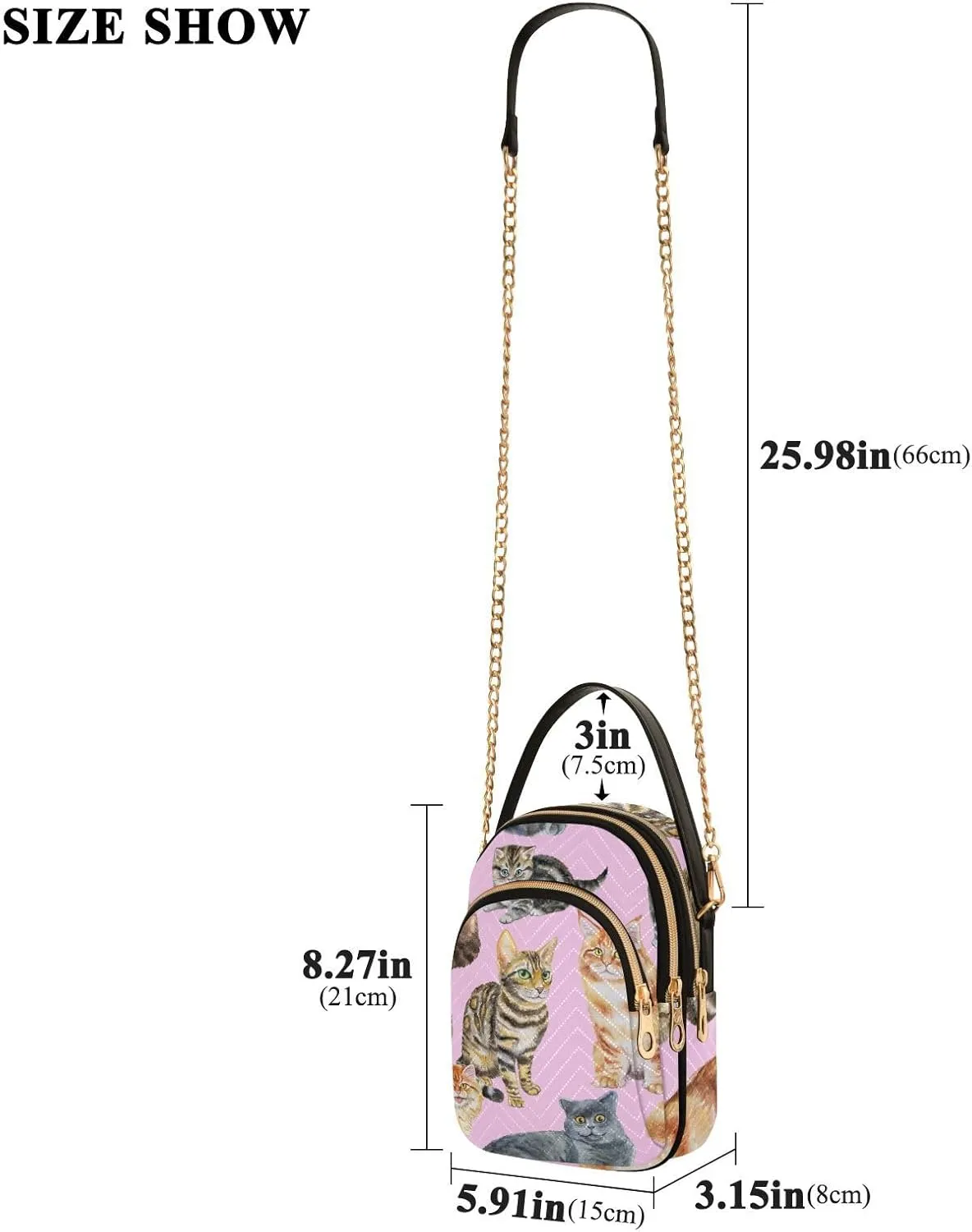 Women's Wave Cross Body Chest Bag, 52 inch Gold Chain Shoulder Handbag Purse