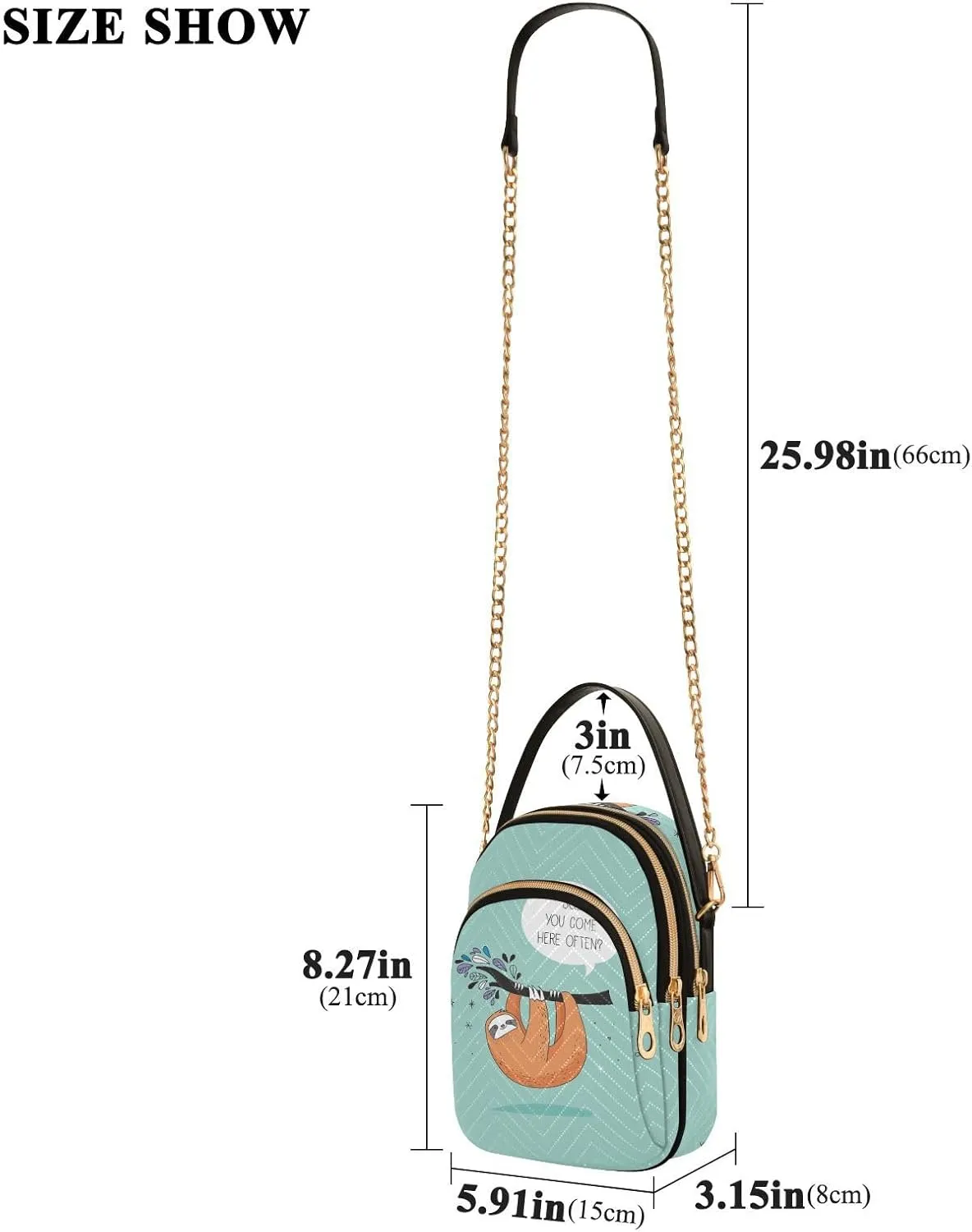 Women's Wave Cross Body Chest Bag, 52 inch Gold Chain Shoulder Handbag Purse