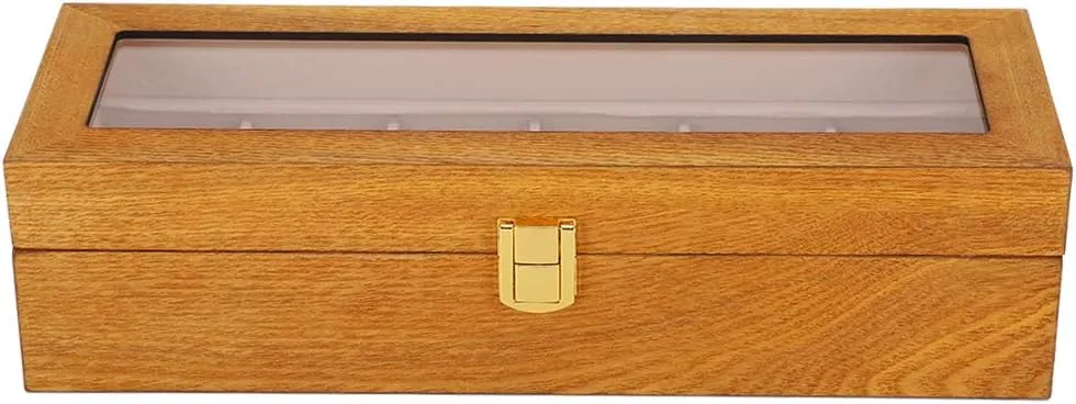 Wooden 6 Grid Watch Display Box Transparent Window Anti Slip Watch Storage Box, Watch Storage Box Cabinets CasesAccessories