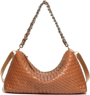 Woven Bag for Women, Fashion Top Handle Shoulder Bag Soft Vegan Leather Shopper Bag