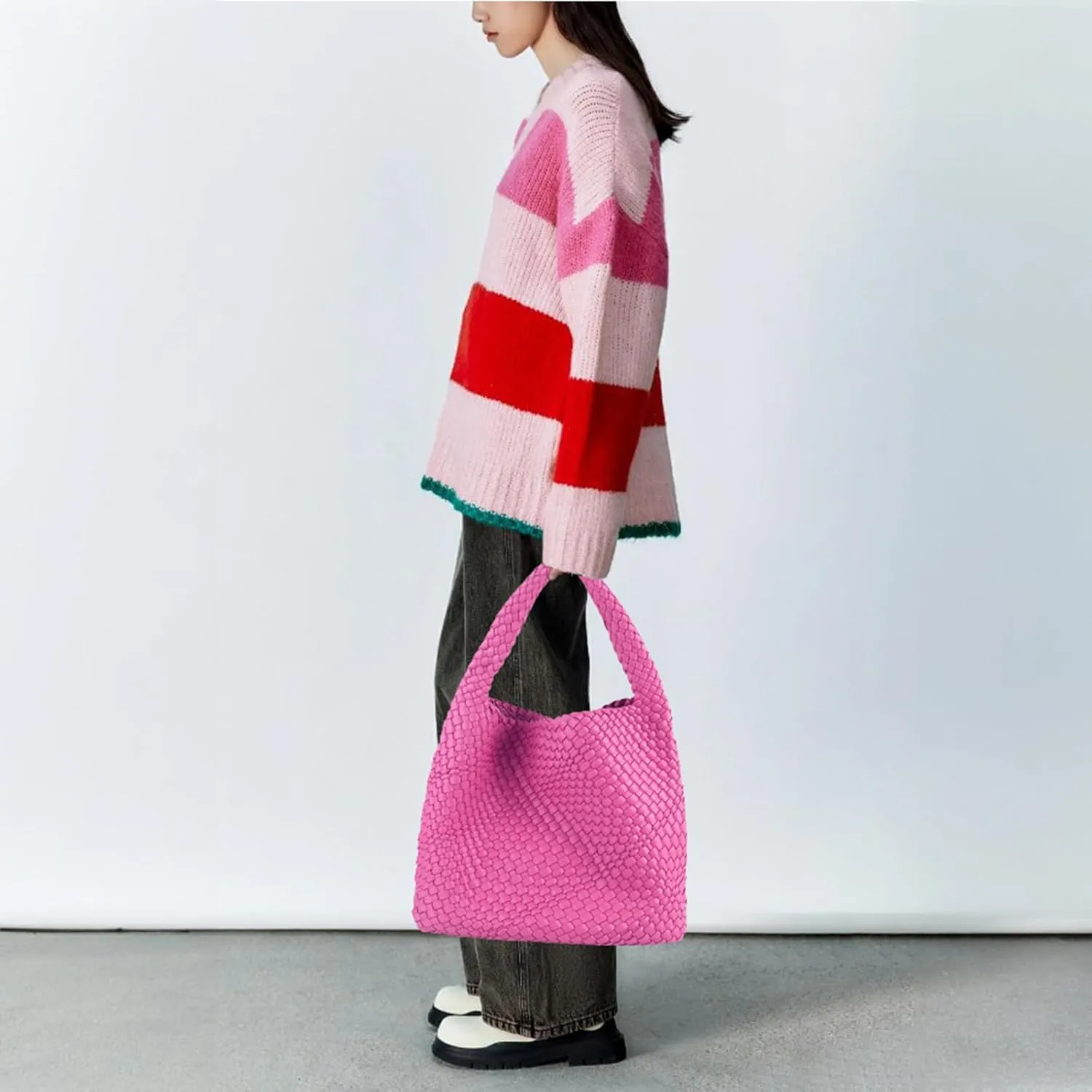 Woven Bag for Women, Vegan Leather Hobo Tote Bags, Top-handle Handmade Purse