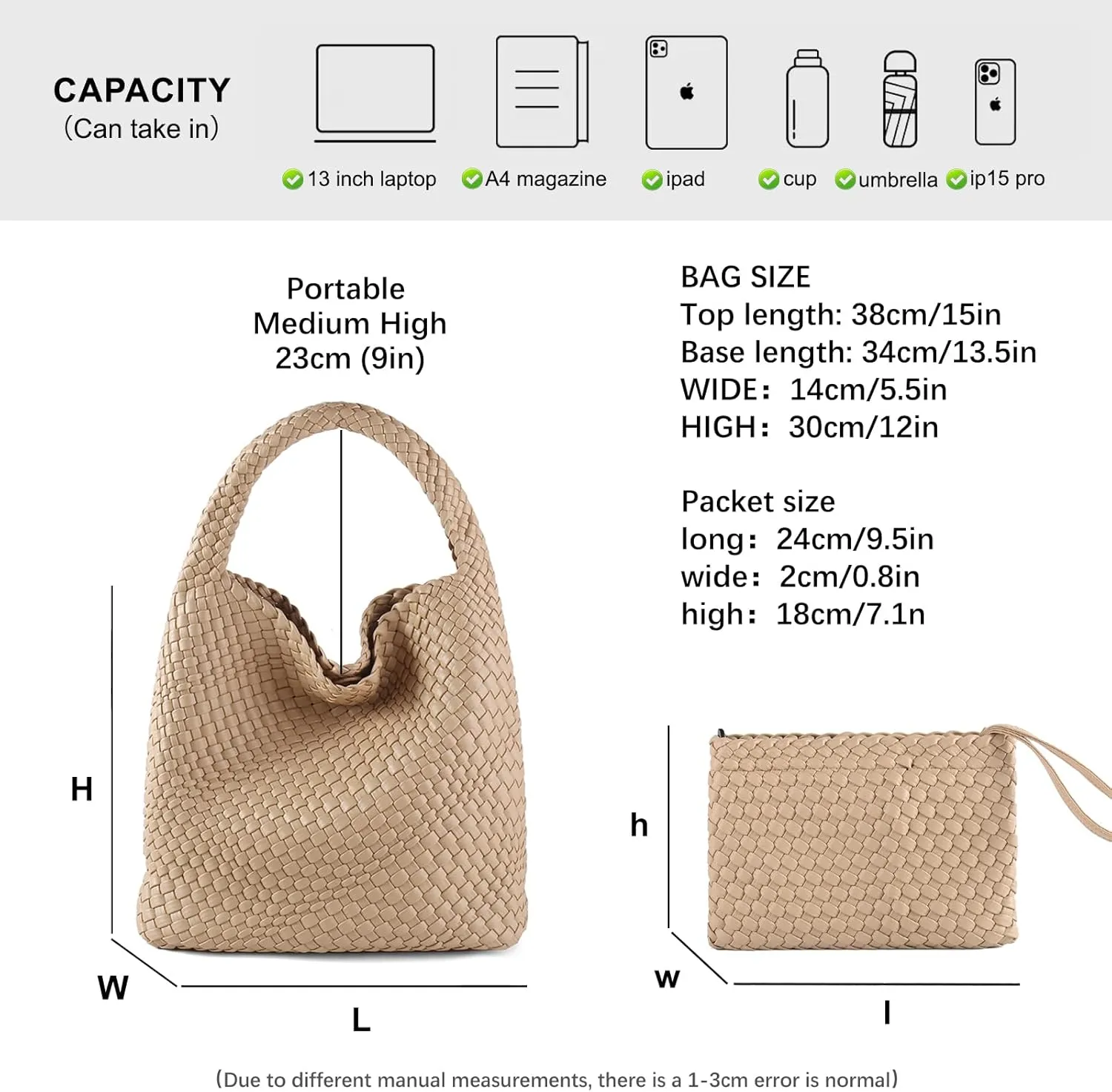 Woven Bag for Women Vegan Leather Tote Bag Large Summer Beach Travel Handbag and Purse Retro Handwoven Shoulder Bag