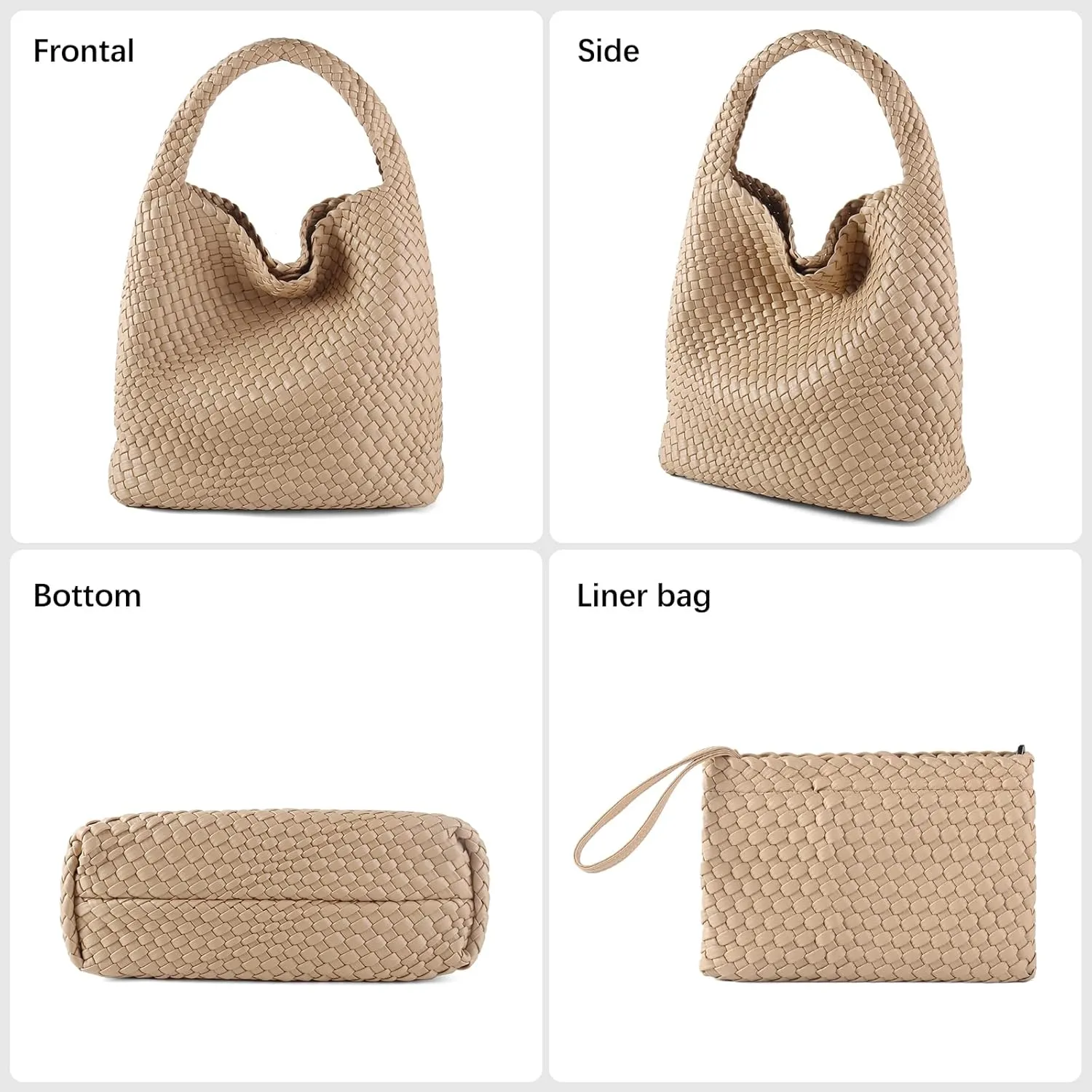 Woven Bag for Women Vegan Leather Tote Bag Large Summer Beach Travel Handbag and Purse Retro Handwoven Shoulder Bag