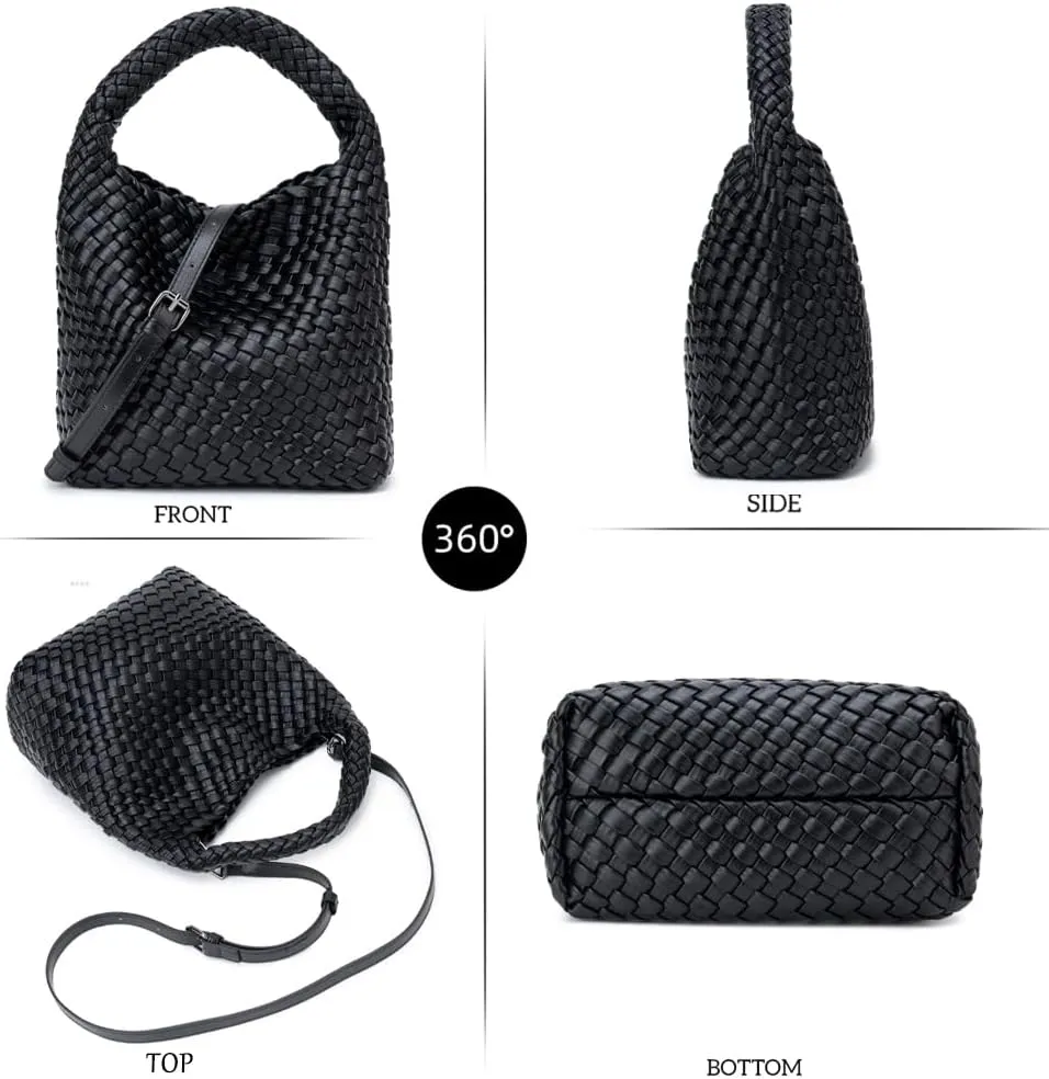 Woven Leather Bags for Women Knoted Women Handbag Designer Shoulder Bucket Purse Handmade Fashion Tote Hobo Bag Small