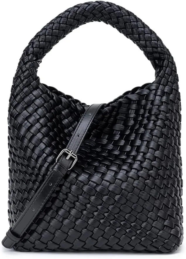 Woven Leather Bags for Women Knoted Women Handbag Designer Shoulder Bucket Purse Handmade Fashion Tote Hobo Bag Small