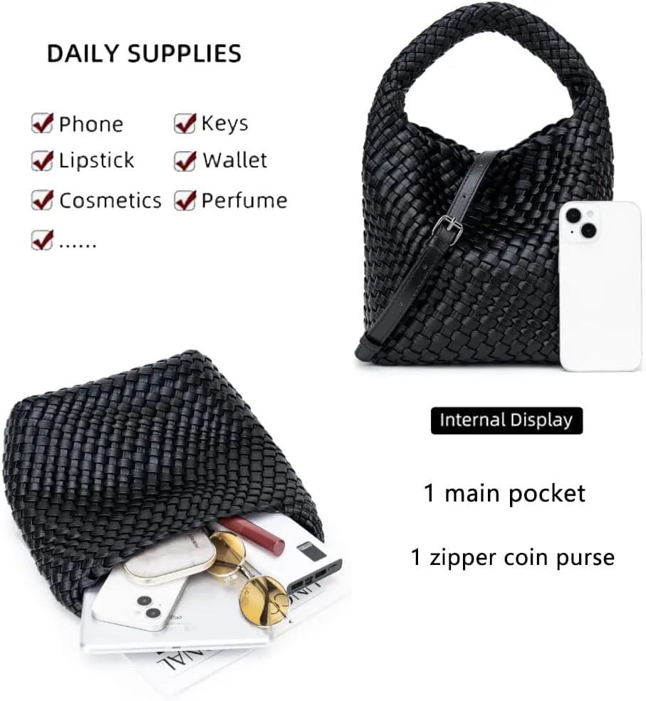 Woven Leather Bags for Women Knoted Women Handbag Designer Shoulder Bucket Purse Handmade Fashion Tote Hobo Bag Small