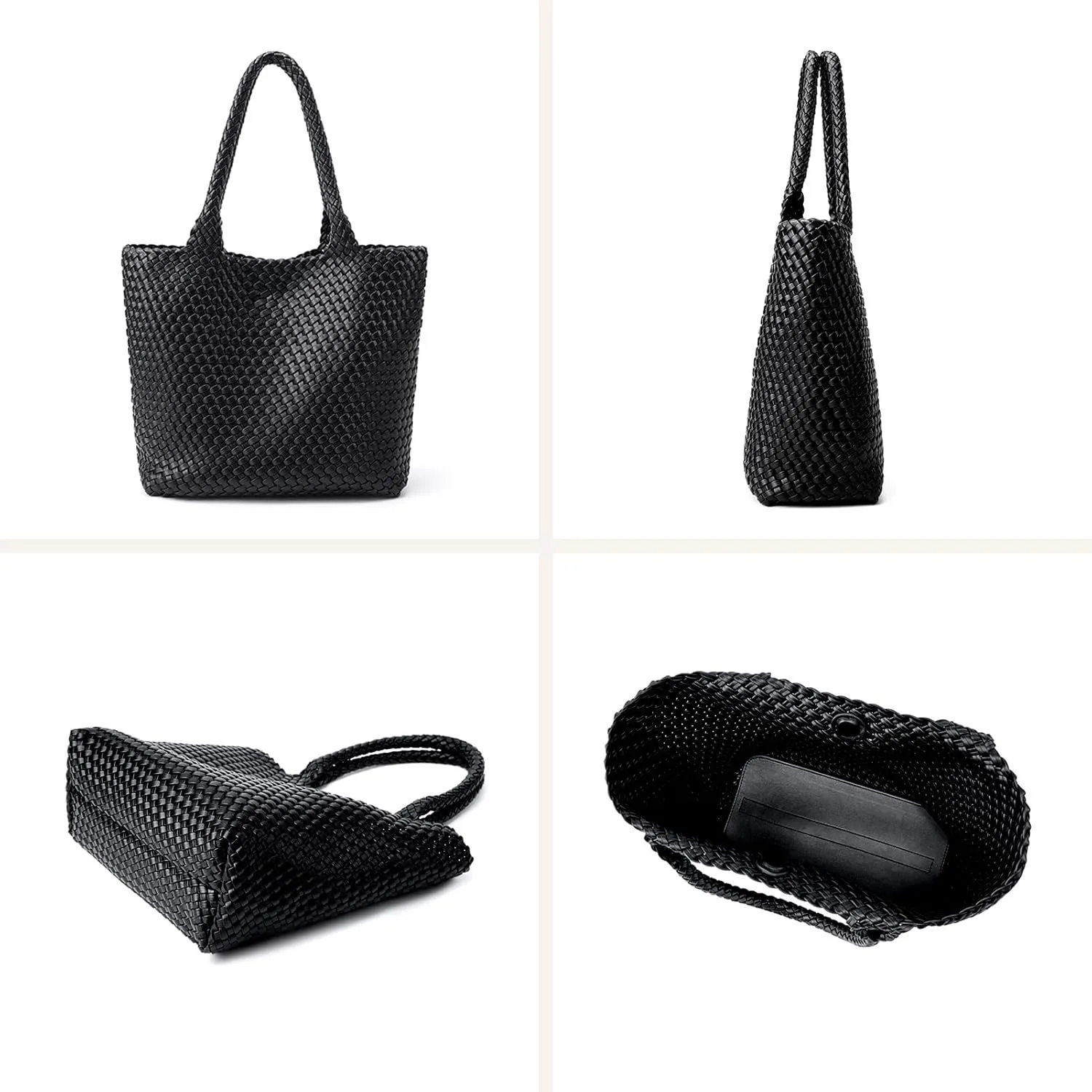 Woven Leather Handbag - Large Tote Bag for Women - Fashion Vegan Leather Tote