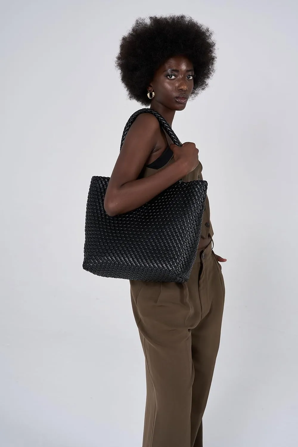 Woven Leather Handbag - Large Tote Bag for Women - Fashion Vegan Leather Tote