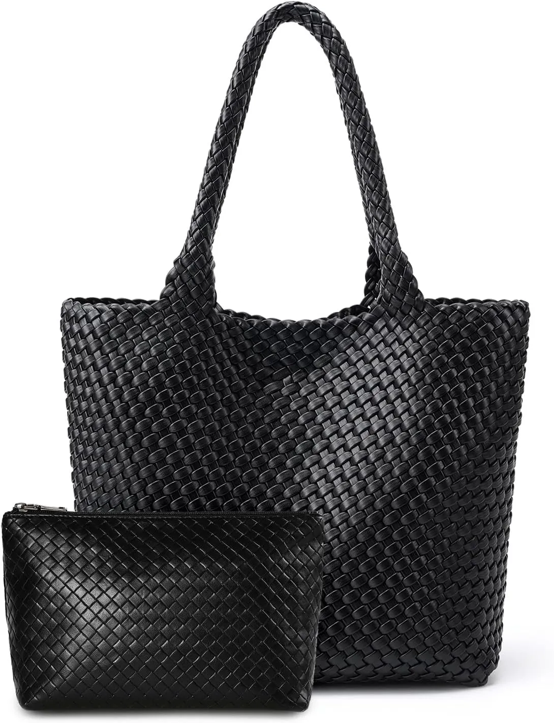 Woven Leather Handbag - Large Tote Bag for Women - Fashion Vegan Leather Tote
