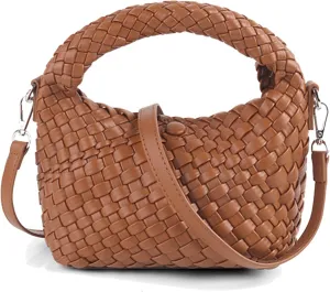 Woven Purse For Women, Small Crossbody Tote Bag with Detachable Shoulder Strap, Girls Top Handle Handbag