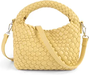 Woven Purse For Women, Small Crossbody Tote Bag with Detachable Shoulder Strap, Girls Top Handle Handbag