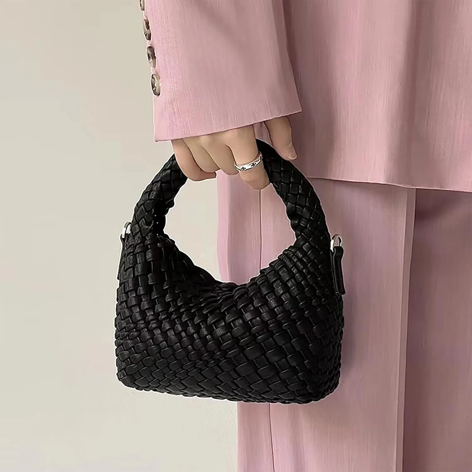Woven Purse For Women, Small Crossbody Tote Bag with Detachable Shoulder Strap, Girls Top Handle Handbag
