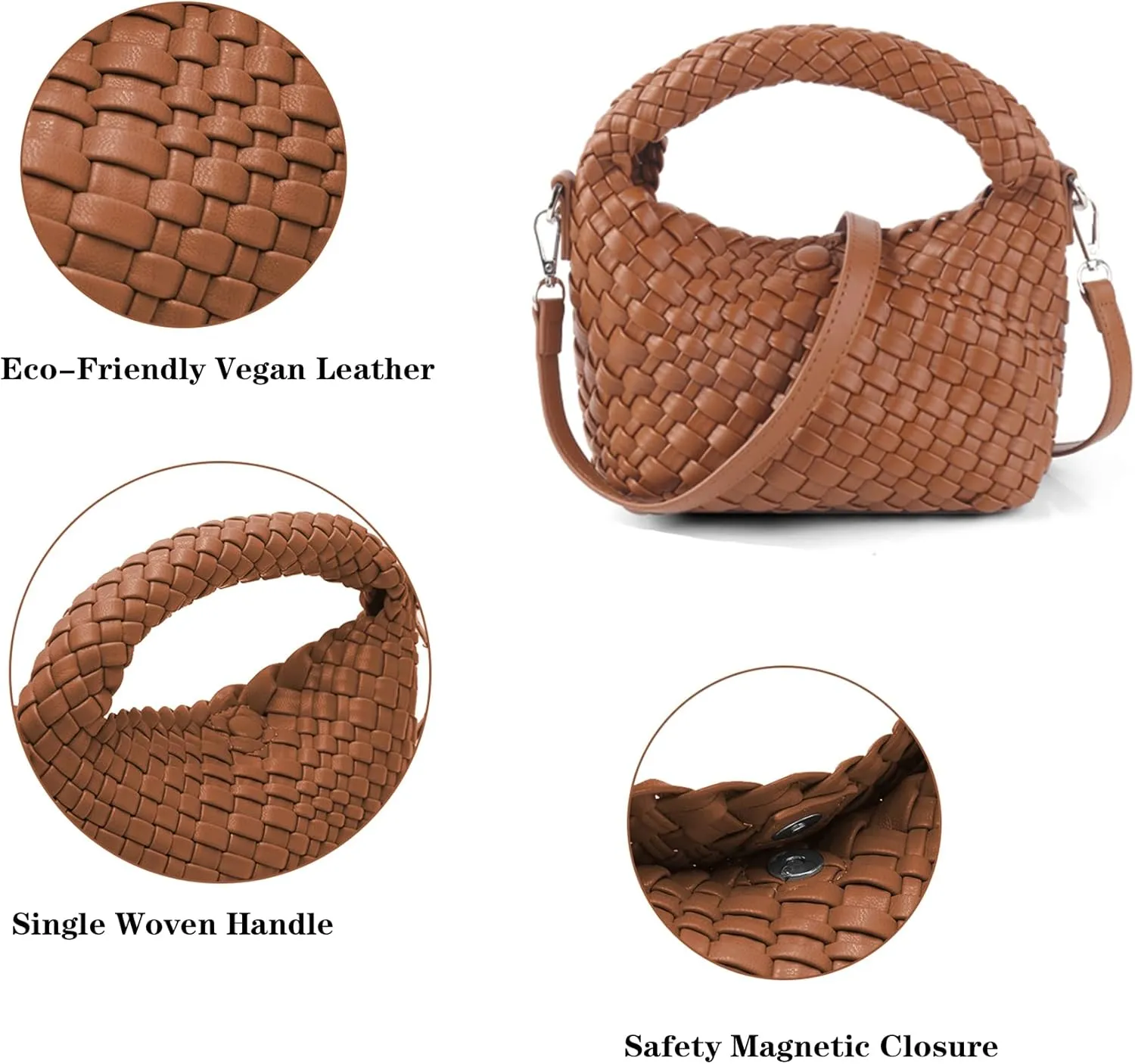 Woven Purse For Women, Small Crossbody Tote Bag with Detachable Shoulder Strap, Girls Top Handle Handbag