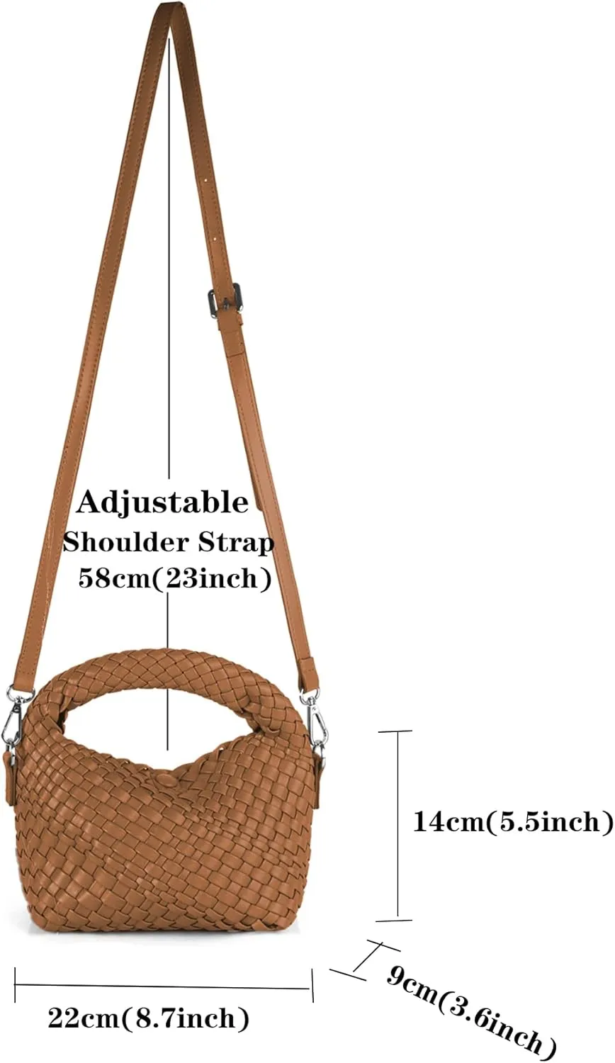 Woven Purse For Women, Small Crossbody Tote Bag with Detachable Shoulder Strap, Girls Top Handle Handbag