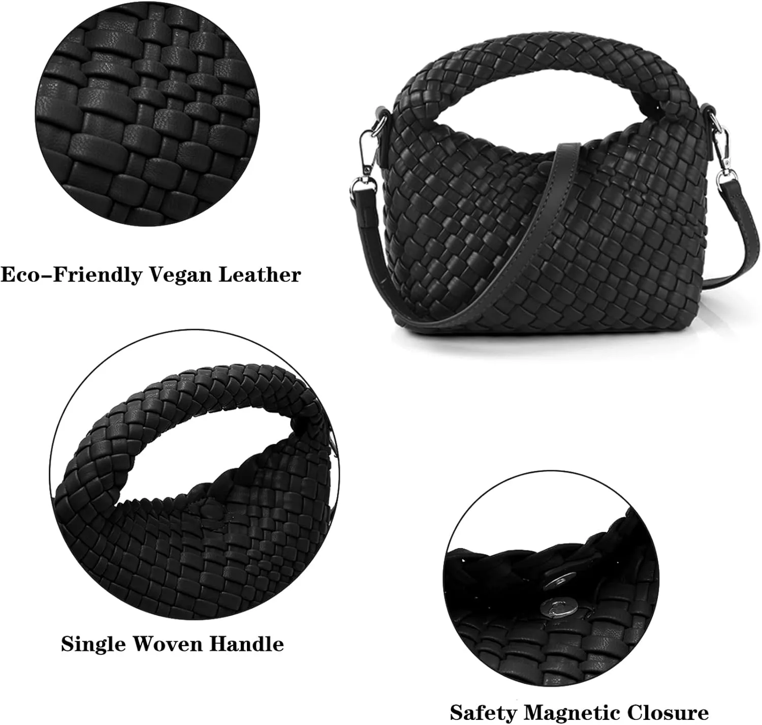 Woven Purse For Women, Small Crossbody Tote Bag with Detachable Shoulder Strap, Girls Top Handle Handbag