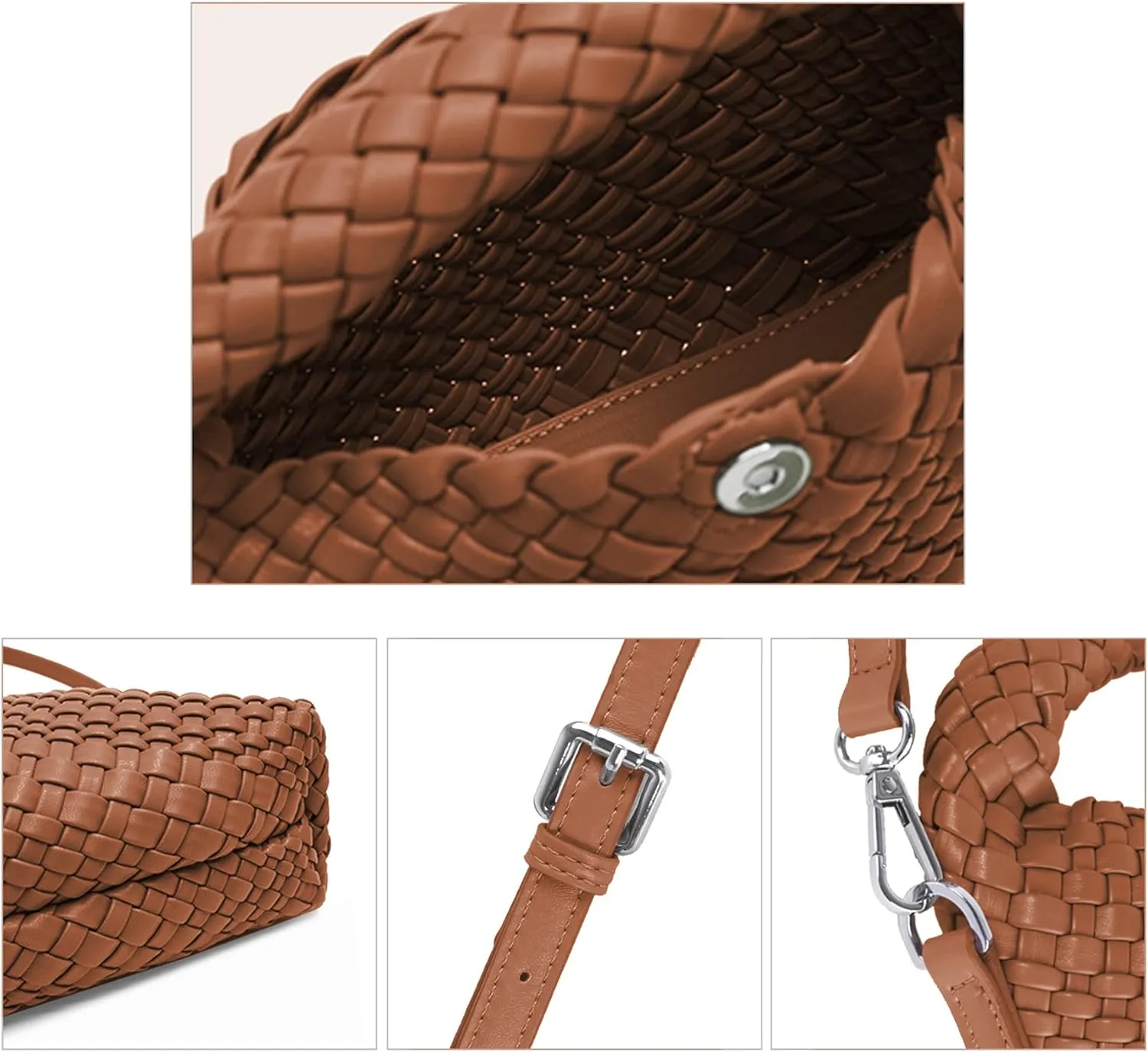 Woven Purse For Women, Small Crossbody Tote Bag with Detachable Shoulder Strap, Girls Top Handle Handbag