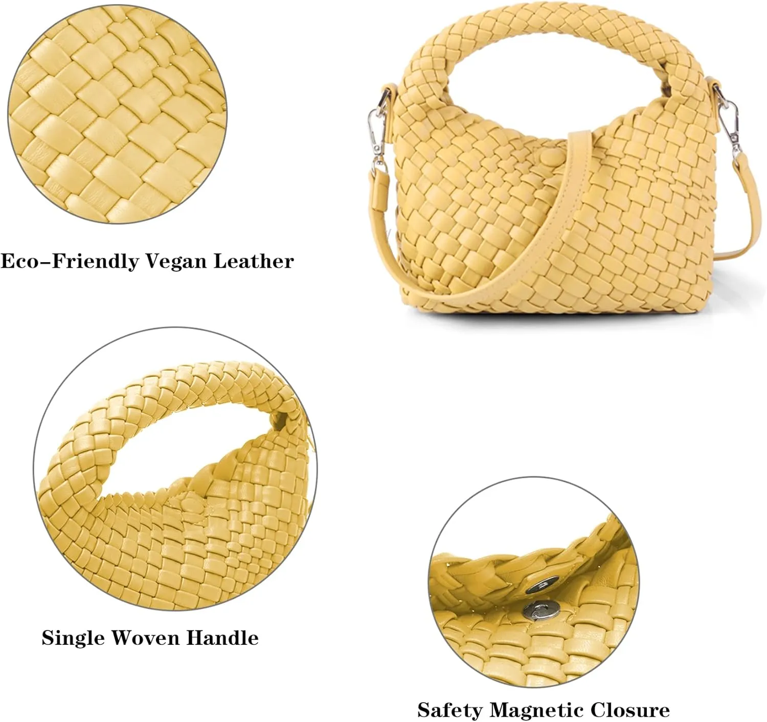 Woven Purse For Women, Small Crossbody Tote Bag with Detachable Shoulder Strap, Girls Top Handle Handbag