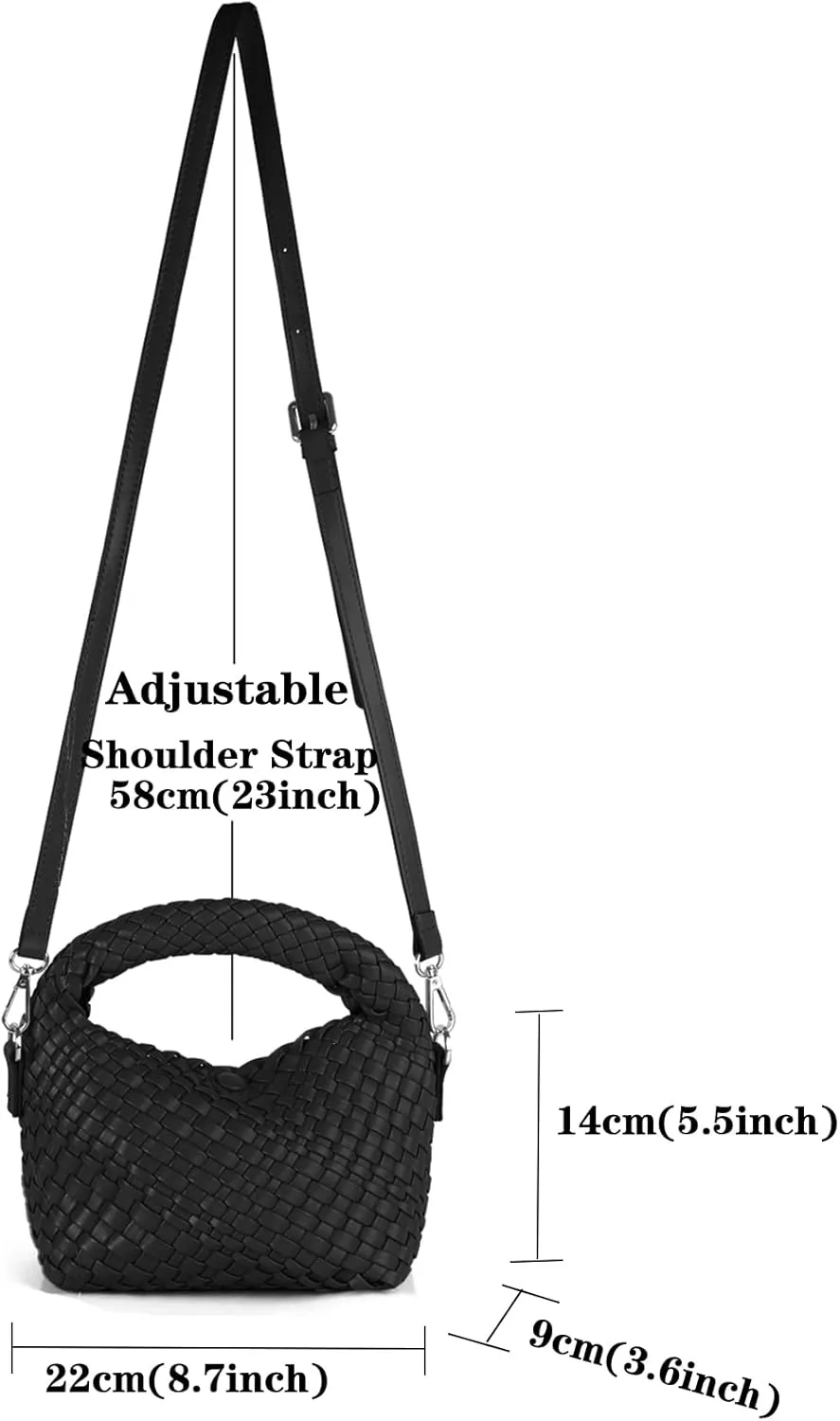 Woven Purse For Women, Small Crossbody Tote Bag with Detachable Shoulder Strap, Girls Top Handle Handbag