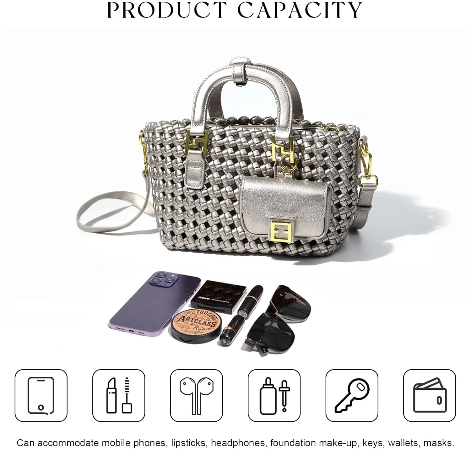 Woven Tote Bag For Women, Fashion Crossbody Shoulder Bag, Casual Top-handle Handbags, and Travel Purses Phone Bag