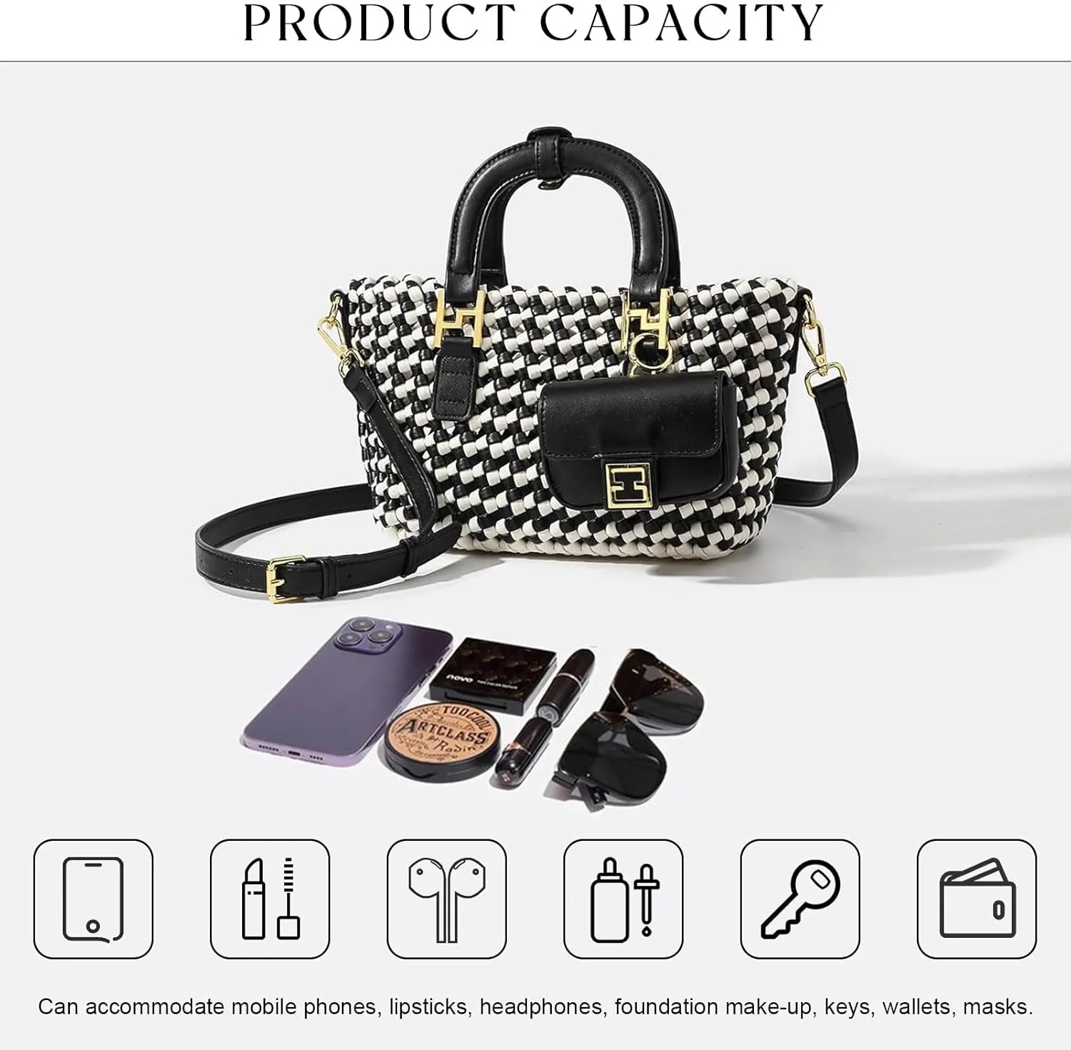 Woven Tote Bag For Women, Fashion Crossbody Shoulder Bag, Casual Top-handle Handbags, and Travel Purses Phone Bag