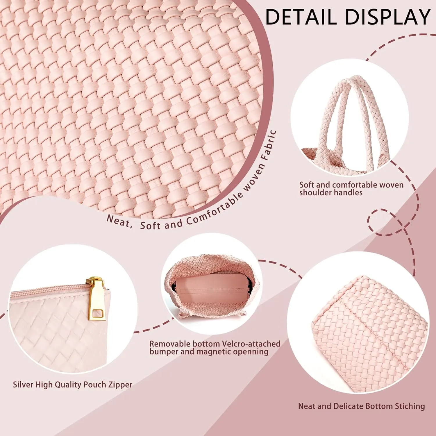 Woven Tote Bag for Women, Fashion Woven Bags for Women Vegan Leather Shoulder Handbags Large Summer Beach Travel Bag