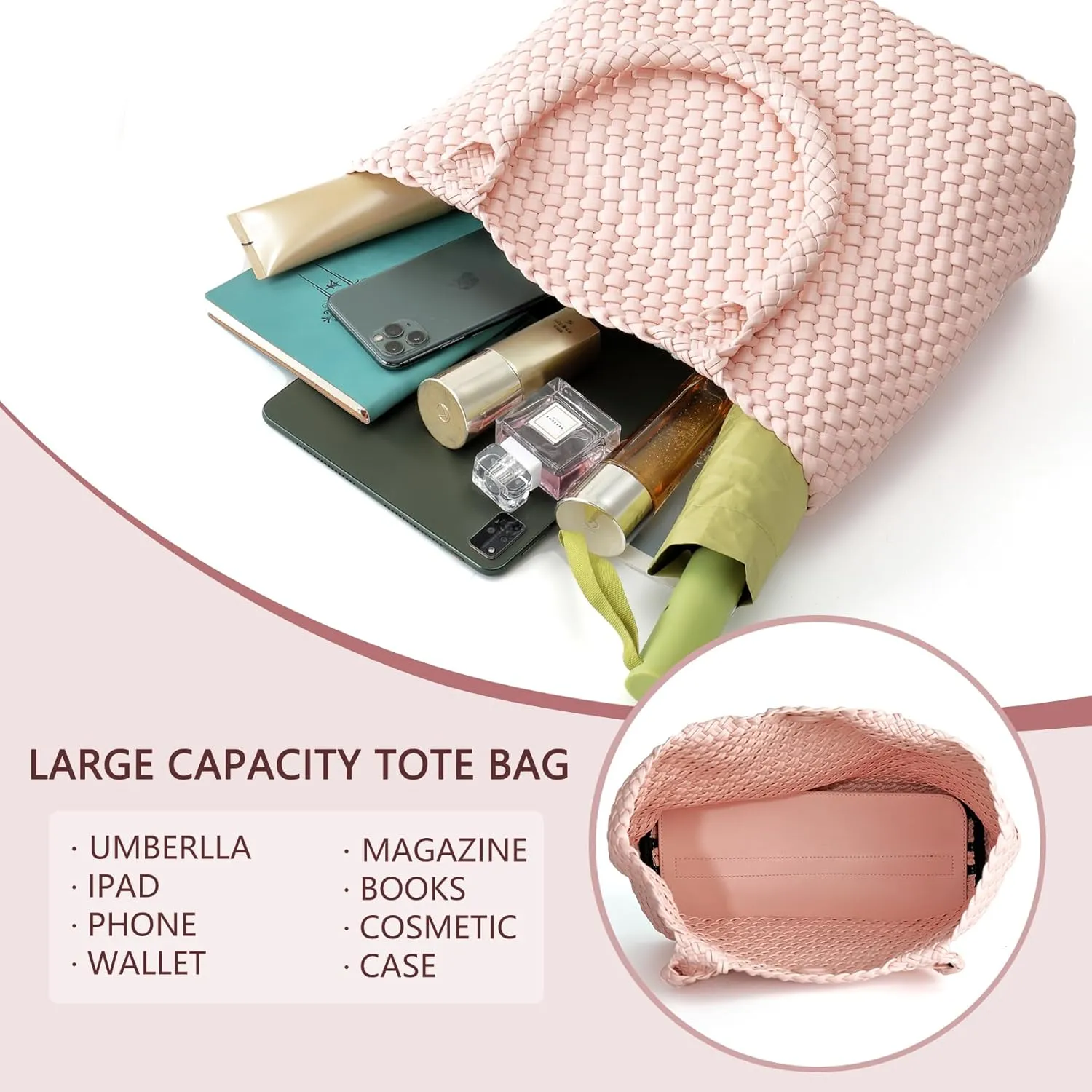 Woven Tote Bag for Women, Fashion Woven Bags for Women Vegan Leather Shoulder Handbags Large Summer Beach Travel Bag