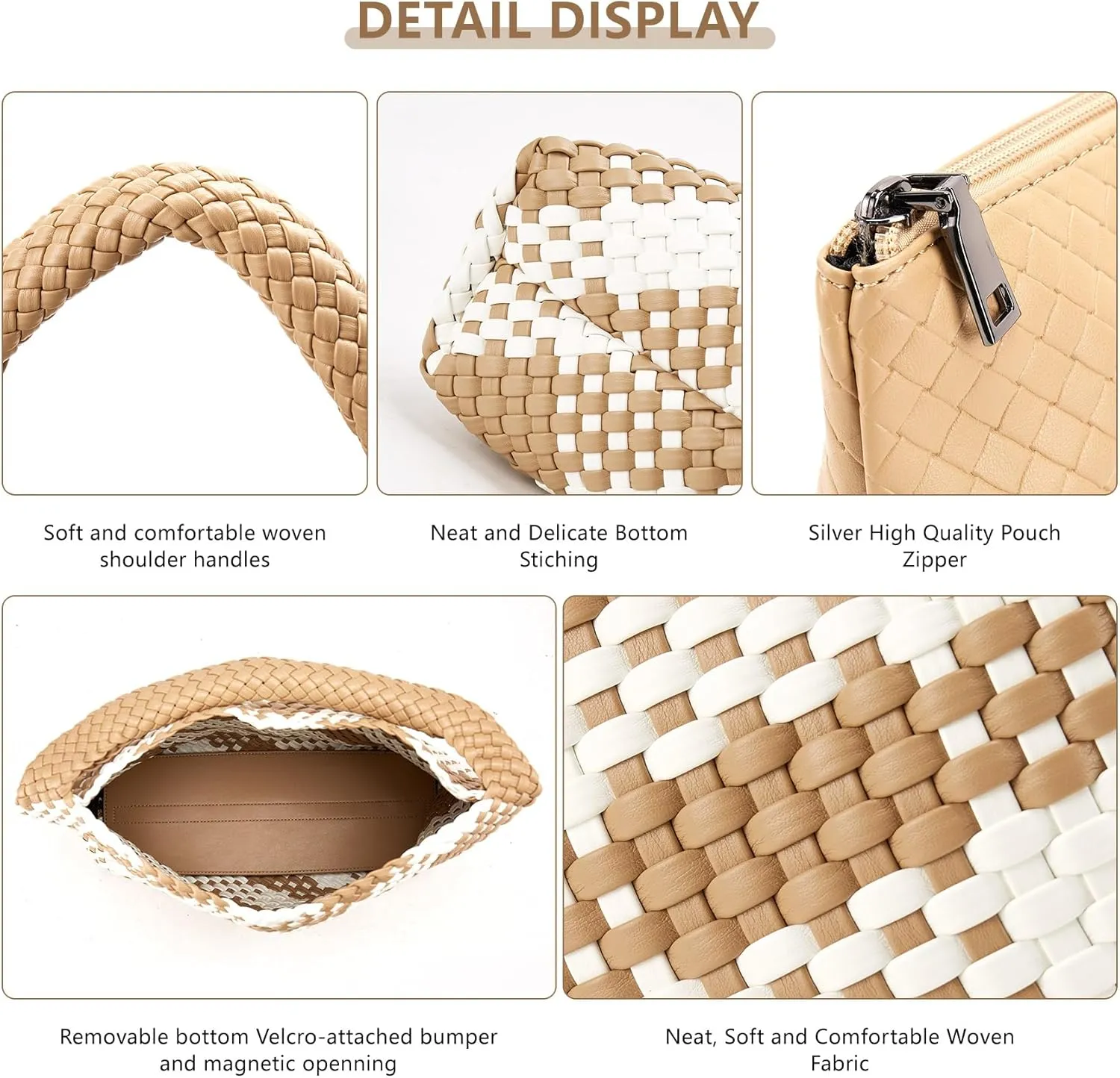 Woven Tote Bag for Women, Fashion Woven Bags for Women Vegan Leather Shoulder Handbags Large Summer Beach Travel Bag